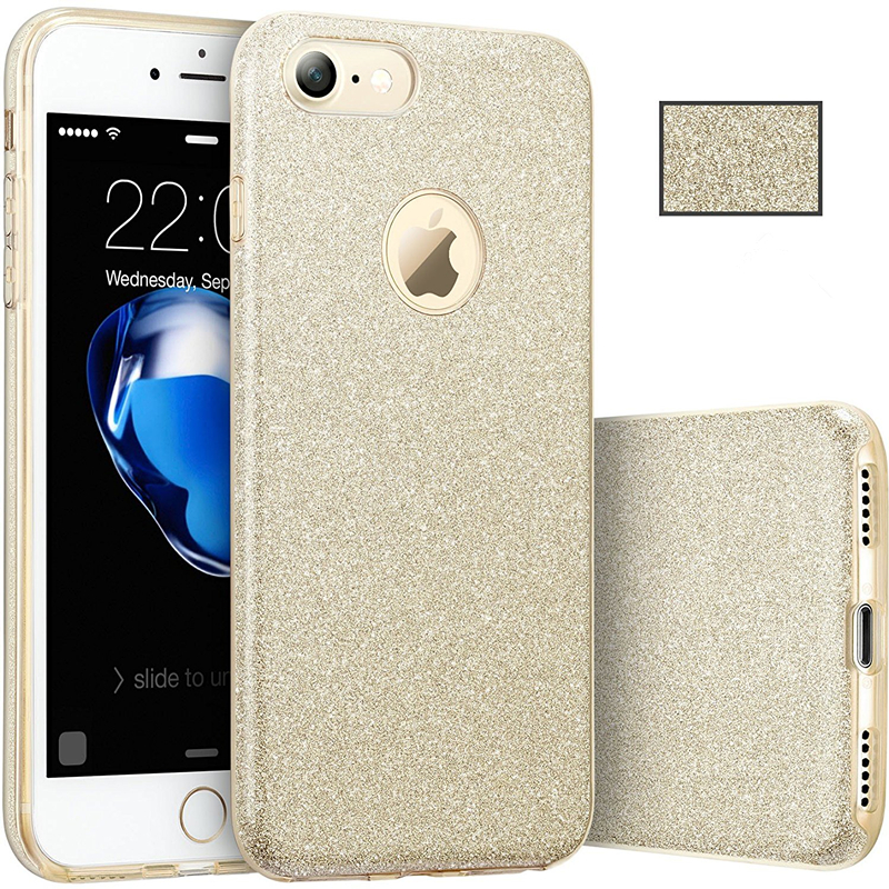niemand Vervolgen IJver Apple iPhone 7/8 Plus 3 in 1 Glitter Hoesje Goud - JustXL